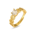 Close-up of golden adjustable ring with ancient coin band and round zircon center stone - Creative Ancient Coin Style (J0942)