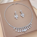 Elegant silver necklace and waterdrop zircon earrings jewelry set on golden display - Multi-layer Water Drop (PJ-120)