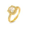 Bague fleur en or avec halo de zircon rond et anneau ajustable de style français - Style Halo Étoile à Huit Branches Pierre Ronde (J0983)