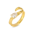 Détail de bague dorée ajustable avec zircon poire et texture métallique de style organique - Style Texture de Lave Pierre en Forme de Poire (J0982)