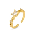 Detail of adjustable gold ring with heart-shaped zircon and side diamond accents - Hollow Heart Single Zircon Style (J1014)