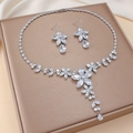 Set gioielli girasole in argento con collana e orecchini in zircone per matrimoni - Set di gioielli girasole argento (PJ---132)