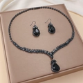 Fashionable black zircon jewelry set with marquise necklace and teardrop earrings - Black Water Drop Zirconia Necklace Earrings Set (PJ--100)