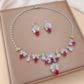 Luxurious floral jewelry set with red pear-cut stones and zircon necklace and earrings - Red Pear Shape (PJ-104)