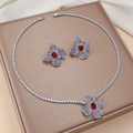 Elegant silver butterfly necklace and earrings set with red and purple crystals - Purple Butterfly Red Zircon (PJ-116)