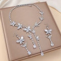 Fashionable butterfly necklace and earring jewelry set with white zirconia in display box - Butterfly Floral Clear (PJ-119)