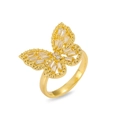 Elegant gold butterfly open ring with sparkling baguette and round cubic zirconia stones - Baguette Cut Zirconia Butterfly Style (J1078)