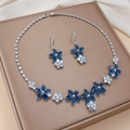Elegant silver sunflower jewelry set with blue marquise gemstones and white zircons - Blue White Gradient Floral (PJ-167)