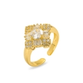 French style star moon gold square ring with zircon cluster in an open adjustable design - Vintage Square Cluster Style (J1167)