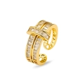 Bague ajustable dorée avec cristaux rectangulaires sertis pour femme style chic - Style Croix en T Ajouré (J1148)