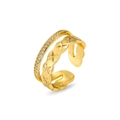 Bague double couche ajustable dorée avec zircons de style étoile et lune - Style Double Couche Motif Étoile et Zircone (J1149)