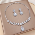 Elegant silver jewelry set with water drop zircon necklace and matching earrings - Clear Water Drop Pear (PJ-187)