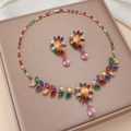Luxe sieradenset met ketting en oorbellen voorzien van kleurrijke edelstenen - Kleurrijke Edelsteen Ketting Oorbellen Set (PJ---166)
