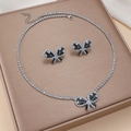 Elegant silver butterfly jewelry set with black stones and sparkling zircon crystals - Black Butterfly Jewelry Set (PJ-152)