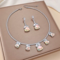 Parure collier et boucles d'oreilles argentées avec cristaux irisés en forme de goutte - Parure Collier et Boucles d'Oreilles Aurora Irisé (PJ--143)