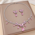 Set gioielli farfalla con zirconi rosa e ciondoli a goccia su base in metallo argento - Set di Gioielli Farfalla Rosa (PJ--135)