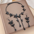 Fashionable black zircon butterfly jewelry set including necklace and drop earrings - Black Butterfly (PJ-93)