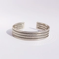 Wide silver multi-layer braided chain open cuff bracelet with polished finish - Silver