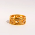 Bague large dorée style vintage avec motifs feuilles évidées et zircons brille - US 7 / Or