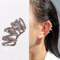 Manchette d'oreille argentée en V à plusieurs couches avec oxydes de zirconium - Or blanc