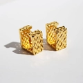 Vintage style gold woven mesh hollow square hoop earrings on a minimalist background - Gold Woven Square Style