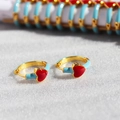 Orecchini a cerchio a cuore in smalto azzurro con dettaglio rosso in metallo dorato - Celeste e Cuore Rosso
