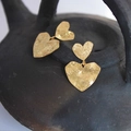 Chic gold double-layered hammered heart earrings featuring a vintage crinkled foil texture - Gold