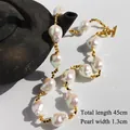 Baroque pearl necklace 45cm with irregular shapes, gold beads and toggle OT clasp closure - Necklace / 45cm