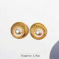 Orecchini vintage dorati con pizzo e grande perla bianca, diametro 2,9 cm - Stile 2 (Perno Argento 925 Grande Perla Bianca)