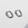 Minimalist U-shaped silver brass earrings with sparkling cubic zirconia inlay pair - White Gold