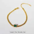 Bracciale a catena cubana placcato oro con zircone verde smeraldo, 17 cm più 6 cm estensione - Bracciale