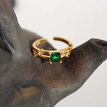 Anello aperto vintage placcato oro con pietra verde smeraldo e zirconi bianchi - Aperto Regolabile / Verde