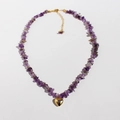 Collana boho con pietre viola e ciondolo a cuore dorato con zircone per donna - Ametista