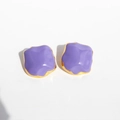 Irregular geometric purple enamel earrings with gold edges in a minimalist modern style - Taro Purple
