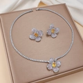 Floral emerald green and yellow zircon necklace and earring set on gold display - Yellow Rectangle Floral (PJ-107)