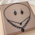 Elegant black wheat ear jewelry set with tassel necklace and drop earrings on silk - Black Heart Wheat Ear Jewelry Set(PJ---117)