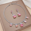 Parure de bijoux avec collier et boucles d'oreilles en zircon rose sur soie - Parure de bijoux en pierre carrée rose (PJ--123)