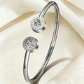 Silver stainless steel open bangle with Roman numerals and sparkling cubic zirconia - Steel Roman Numeral Rhinestone Style (TT1011 Steel---2) / Silver