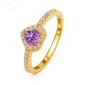 Detail of a purple heart gemstone ring with white zircon halo and gold band finish - Gold Purple (J0233-8)