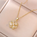 Collier en acier titane doré avec pendentif fleur de bauhinia rotatif et zircons brillants - X1081-fleur D'or