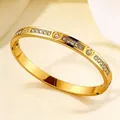 Elegant gold titanium steel heart bangle with pavé crystals and polished finish - TT0989-Gold Color Heart Style (TT0989-1)