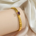 Gold stretch bracelet featuring a radiant rectangular purple zircon for women - Gold-Tone Watch-Strap Style Purple Zirconia (T1048-1)