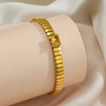 Elegant gold-plated elastic link bracelet featuring a radiant rectangular yellow zircon - Gold Tone Watch-Band Style Yellow Zirconia (T1048-Yellow-2)