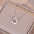 Double-ring pendant necklace with Roman numerals and sparkling cubic zirconia stones - Silver