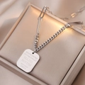 Minimalist silver titanium steel necklace with engraved rectangular dog tag pendant - White K Square Tag Necklace (T0004) / Silver
