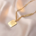 Golden titanium steel square pendant necklace featuring handcrafted custom engraving - Square Tag Necklace (T0004) / Gold