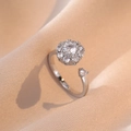 Elegant rotating flower ring set in silver stainless steel with zircon petal details - White Flower Cluster Open Ring (Adjustable)