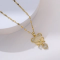 Elegant gold necklace with cat's eye stone bear pendant and sparkling heart charm - Gold Bear
