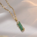 Elegant gold titanium steel necklace featuring emerald green bamboo pendant with zircon leaves - Gold Green Bamboo White Zircon (Lip Chain)