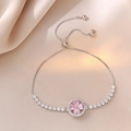 Silbernes verstellbares Armband mit Anhänger aus rosafarbenem Herz-Kristall-Kleeblatt - Silber Rosa Herz Kleeblatt Stil (TS0262)